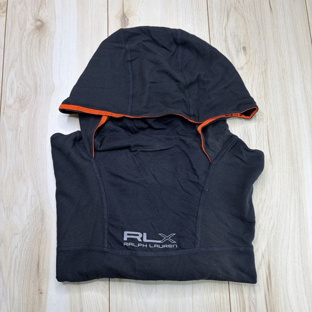 RLX Ralph Lauren Men's Pullover Mock Neck Hoodie Black Orange Trim Size Large - Picture 16 of 16